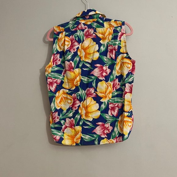 Diane Von Furstenberg Size Small Floral Print Sleeveless Button Up - Picture 4 of 4